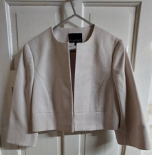 Phase Eight Cream Textured 3/4 Sleeve Open Crop Bolero Jacket Blazer 12