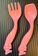 Shillman Sanitoy 1986 Curved Panda Bear Pink Baby Spoon  Fork Pair