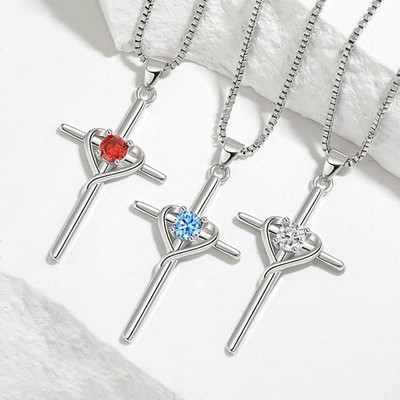 Women Girl Fashion Silver Plated Faith Cross Heart CZ Pendant Necklace Gift TH5