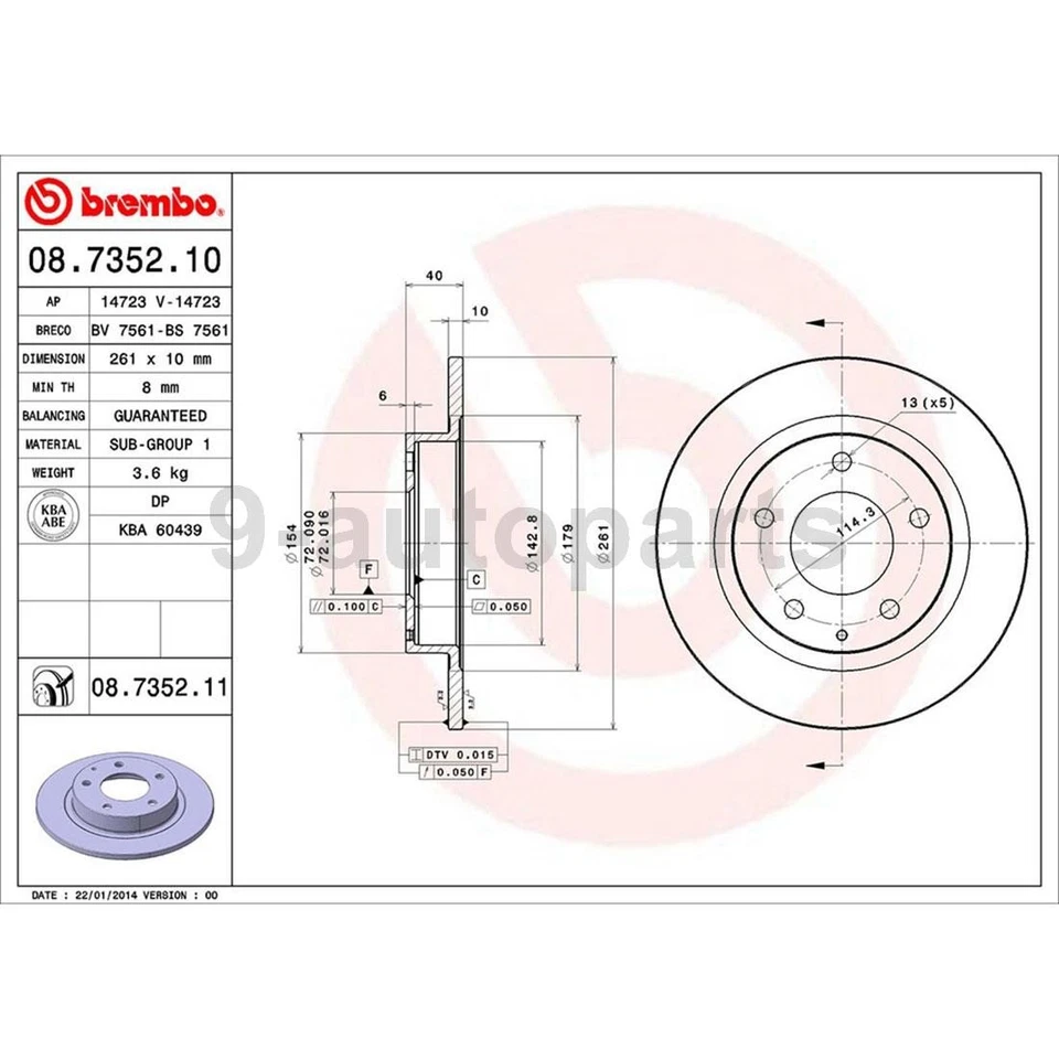 Rotores de freio a disco dianteiros traseiros Brembo OE para 1993 1994 1995 1996 1997 Ford Probe - Imagem 2 de 4