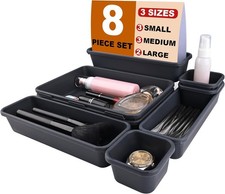 Desk Drawer Organizer Tray Set, 8PCS Plastic Drawer Organizer Bins for Office
