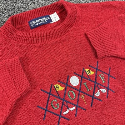 Vintage Scottish Isle By Bernette Knit Men s L Red Golf Pullover Sweater USA