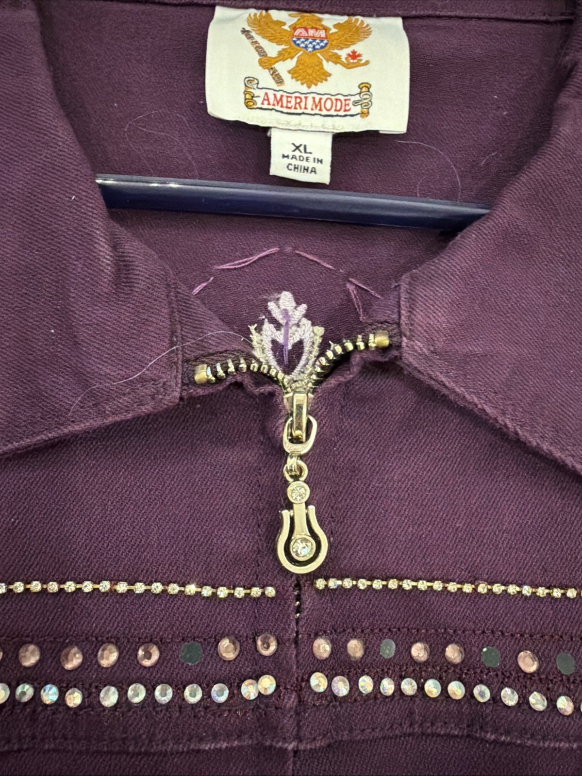 Ameri-Mode XL Purple Embellished Denim Jacket Rhi… - image 6