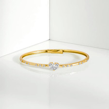 0.94cts 14k Solid Yellow Gold Heart Bangle Women's Bracelet