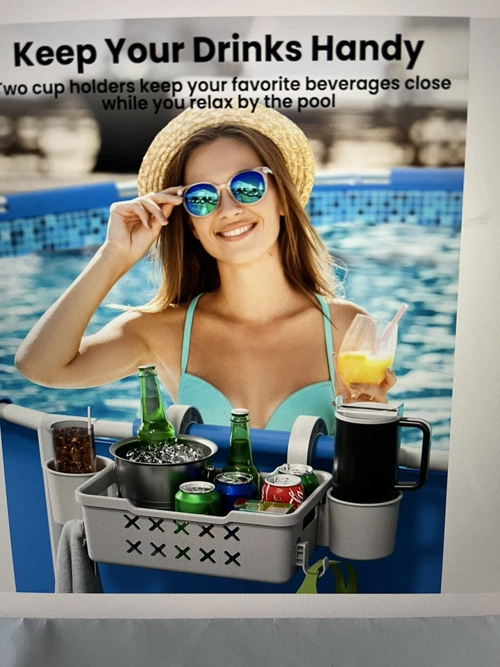Poolside Storage Basket Above Ground 2Pk w Cup Holder Fits 3” or Less Top Rail… - Image 4 of 4