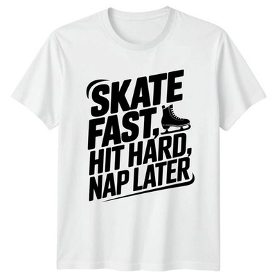 Skate Fast Hit Hard Herren T-Shirt Eislaufen Geschenk für Ihn