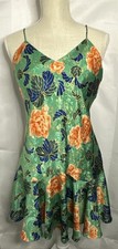 Vintage Victoria  s Secret Gold Label Satin Floral Slip Dress Y2K Green M