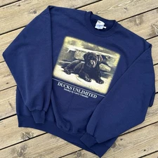 Vintage Ducks Unlimited Crewneck Sweatshirt Puppy Black Lab Dog Smokey USA Made