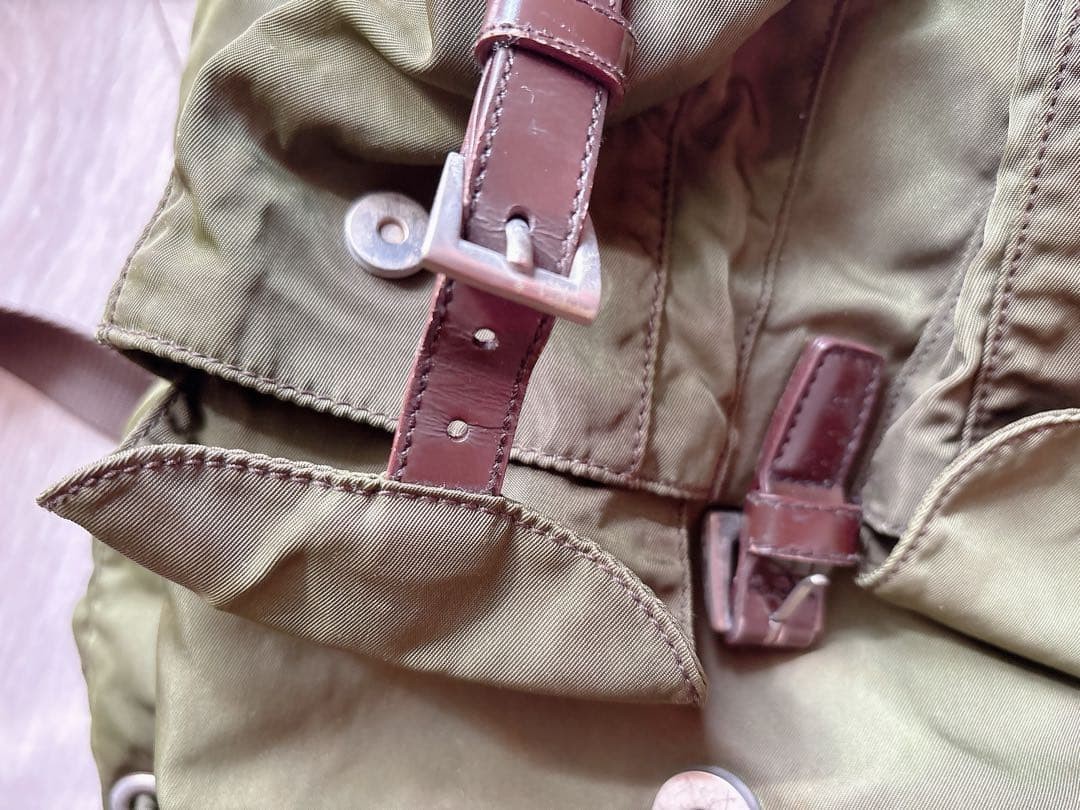 Prada Nylon Backpack Khaki Triangle Logo White Tag Authentic Women's Bag thumbnail 10