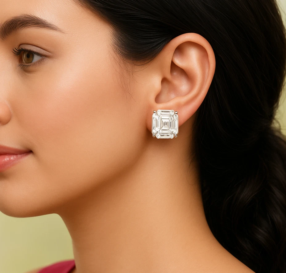 8 Ct Asscher Cut Lab Created Diamond 14K White Gold Over Stud Earrings for Women - Image 3 of 4