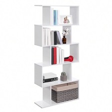 5-Tier Bookshelf Freestanding Display Shelf Room Divider Gray White