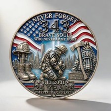 9/11 Never Forget 343 FDNY Firefighter Memorial Challenge Coin 25 Years Tribute