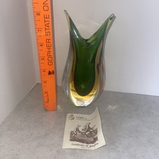 Vtg Murano Art Glass Sommerso Vase Fish Tail Italy 8  Green Vero SRL Cert 2 lb