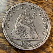 1876-CC Seated Liberty Quarter Nice Original VF/XF CHRC