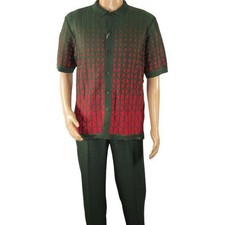 Men Silversilk 2pc walking leisure suit Italian woven knits 3115 Green Red