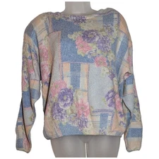 Vtg Sheridan SquareWomens Sweater  Large Pastel w/ Shoulder Pads Silk Angora NOS