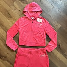 JUICY COUTURE Velour OG Bling Tracksuit Hoodie  Pant Set Pink Size Large NWT