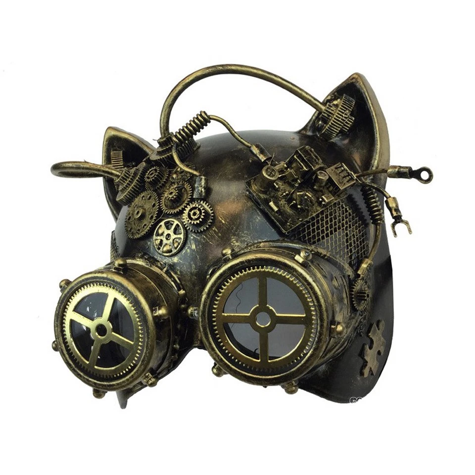 Máscara facial feminina dourada cosplay gato steampunk Halloween com óculos, tamanho único 7 polegadas - Imagem 3 de 3