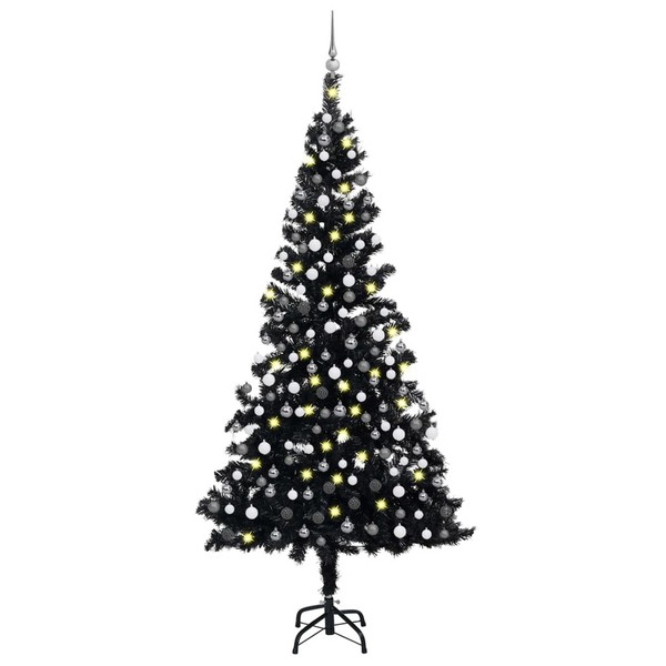 KüNstlicher Weihnachtsbaum Beleuchtung & Kugeln Schwarz 210 Cm-image