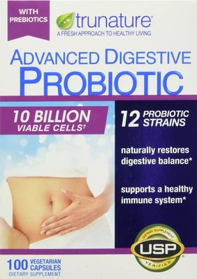 Trunature Advanced Digestive Probiotic (10 Billion cells) 100 Capsules EXP:2028