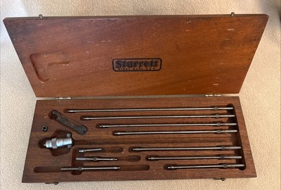 VTG STARRETT No. 124  Solid Rod Inside Micrometer Set  2-12  w/Wood Storage Case