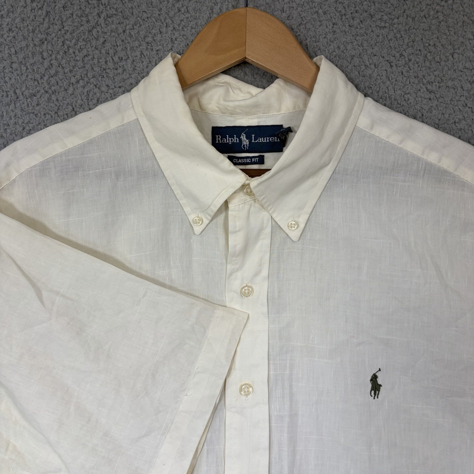 Ralph Lauren Shirt Mens 2XL Linen White Button Down Short Sleeve Pony S/S