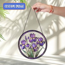 Purple Iris Flower Stained Glass Suncatcher, Flower Lovers Window Decor.