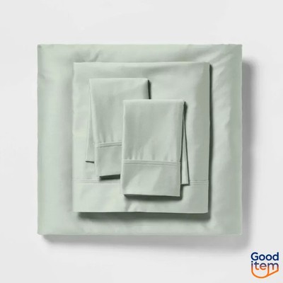 Full Solid Performance 400 Thread Count Sheet Set Silver Green - Threshold 