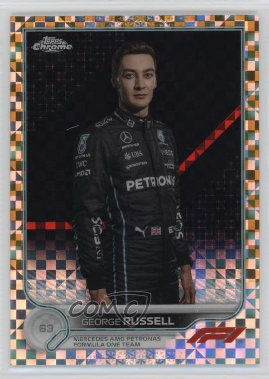 2022 Chrome Formula 1 Gold Checker Flag Refractor 43/50 George Russell #17 15wb