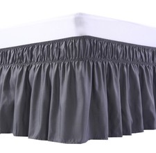 MEILA Wrap Around Bed Skirt Three Fabric Sides Elastic Dust Ruffled 18 Inch T...
