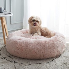 Calming Donut Dog  Cat Bed Plush Faux Fur Round Cuddler Small/Medium