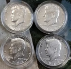 4 each Kennedy Half Dollars 40% Silver - About Uncirculated-1968 D - In Capsules