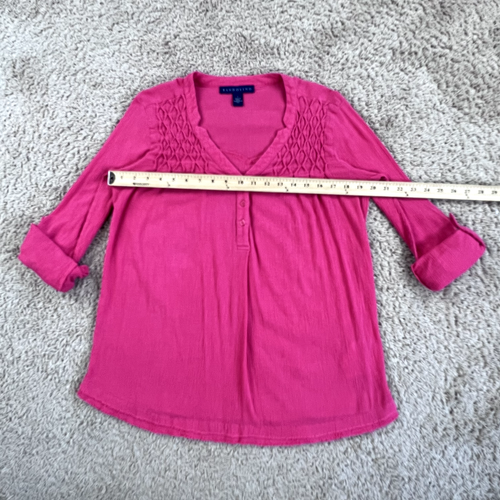 BANDOLINO Raspberry Pink Long Roll-Tab Sleeve V-Neck Blouse Womens S Cotton - Picture 3 of 16