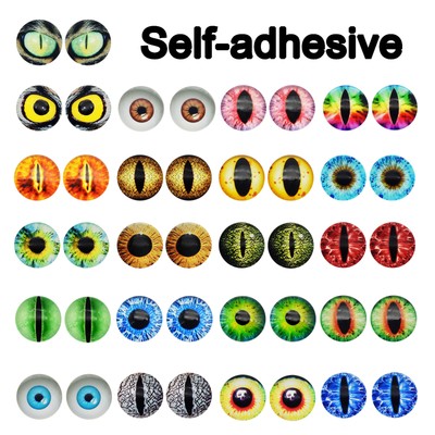 Julie Wang Glass Self-Adhesive Dragon Eyes – 6-30mm – 5-25 Pairs – Colorful Cat Animal Eyes