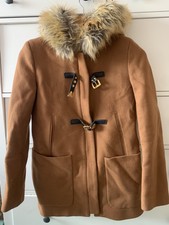 Zara Duffle Camel Brown Coat Jacket Fur Hood Xs