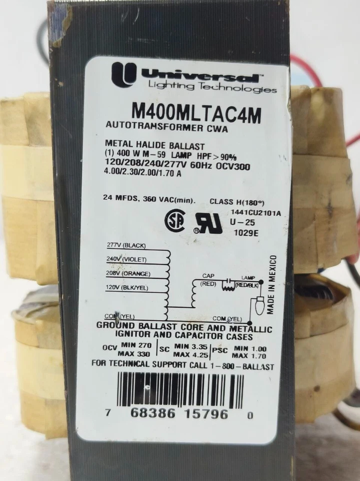 TECNOLOGÍAS DE ILUMINACIÓN UNIVERSAL M400MLTAC4M 400W 120/277V BALASTRO DE HALOGENUROS METÁLICOS Foto 2 de 4