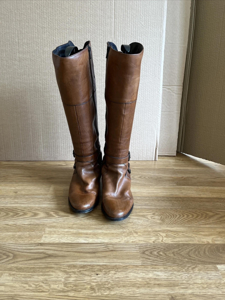 Jones The Boot Maker Tan Brown Knee High Flat Leather Boots Size UK5 EUR38