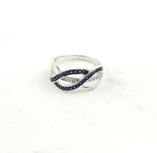 Sterling Silver .21 cttw Round Blue And Clear Cubic Zirconia Wavy Band Ring