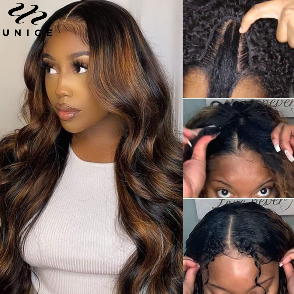 Ombre Highlights Balayage Brown U Part Body Wave Human Hair 