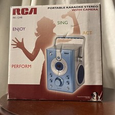 RCA RK-1248 Silver / Blue Portable Karaoke Stereo With Camera  Microphone