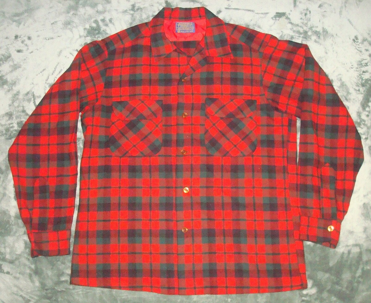 VTG 80s PENDLETON RED PLAID 100% WOOL SHIRT MEDIUM LUMBERJACK 