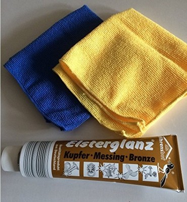  Elsterglanz Kupfer Messing Bronze Polierpaste 150ml u. 2 Microfasertücher