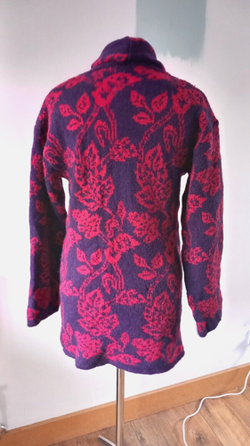 Giacca cardigan vintage Laura Ashley 100% lana grossa Fairisle viola S 8 10 - Foto 5 di 7