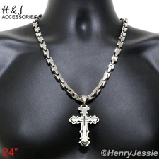 20"24"30"Stainless Steel 8mm Silver Interlock Chain Necklace Cross Pendant*B72