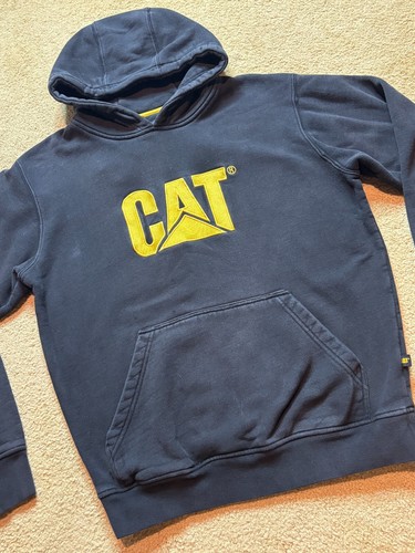 CAT Patch Logo Caterpillar Workwear Black Yellow Hoodie Hooded Sweatshirt M - Picture 5 of 5