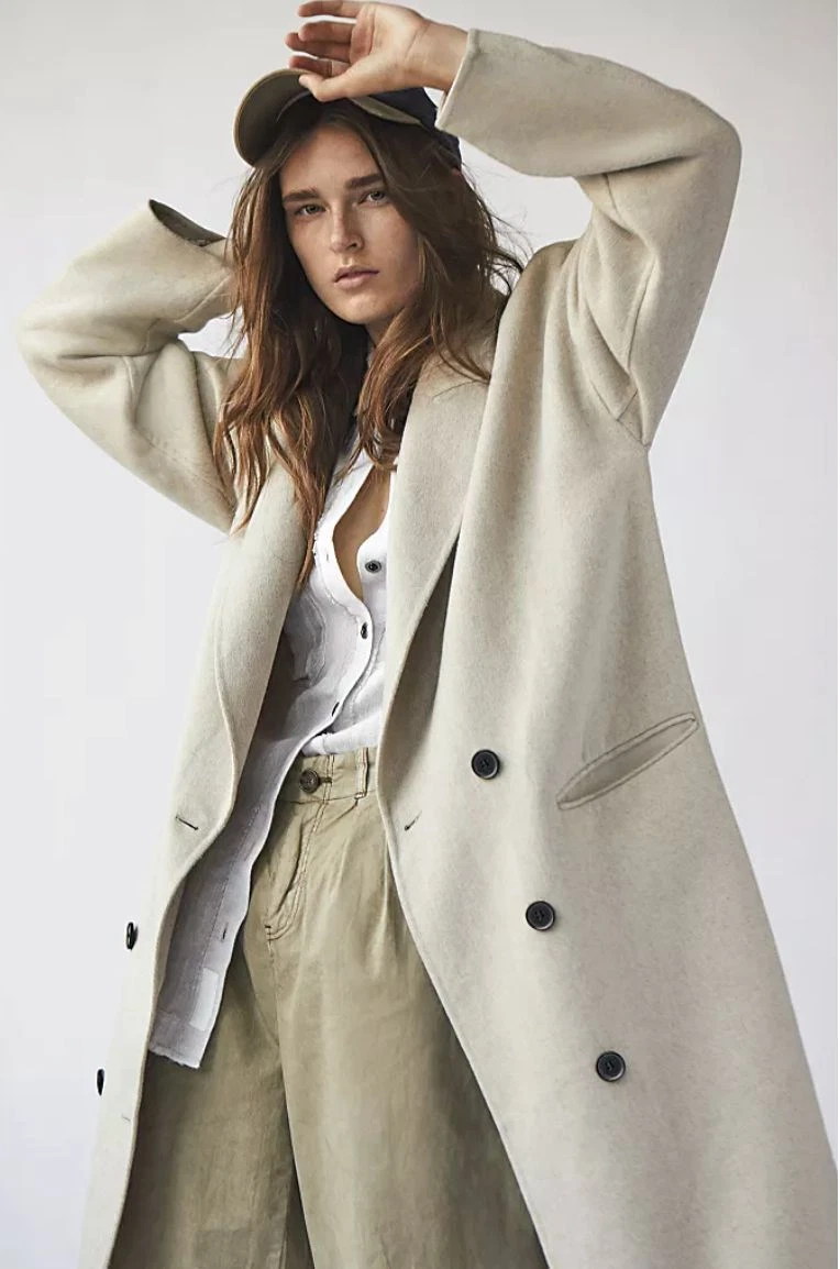Free People Adore You Wool Coat Duster Size Medium in Sand eBay