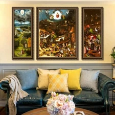 3PCS Framed Print Last Judgement by Hieronymus Bosch 14"x32"x2pcs, 24"x32"x1pc