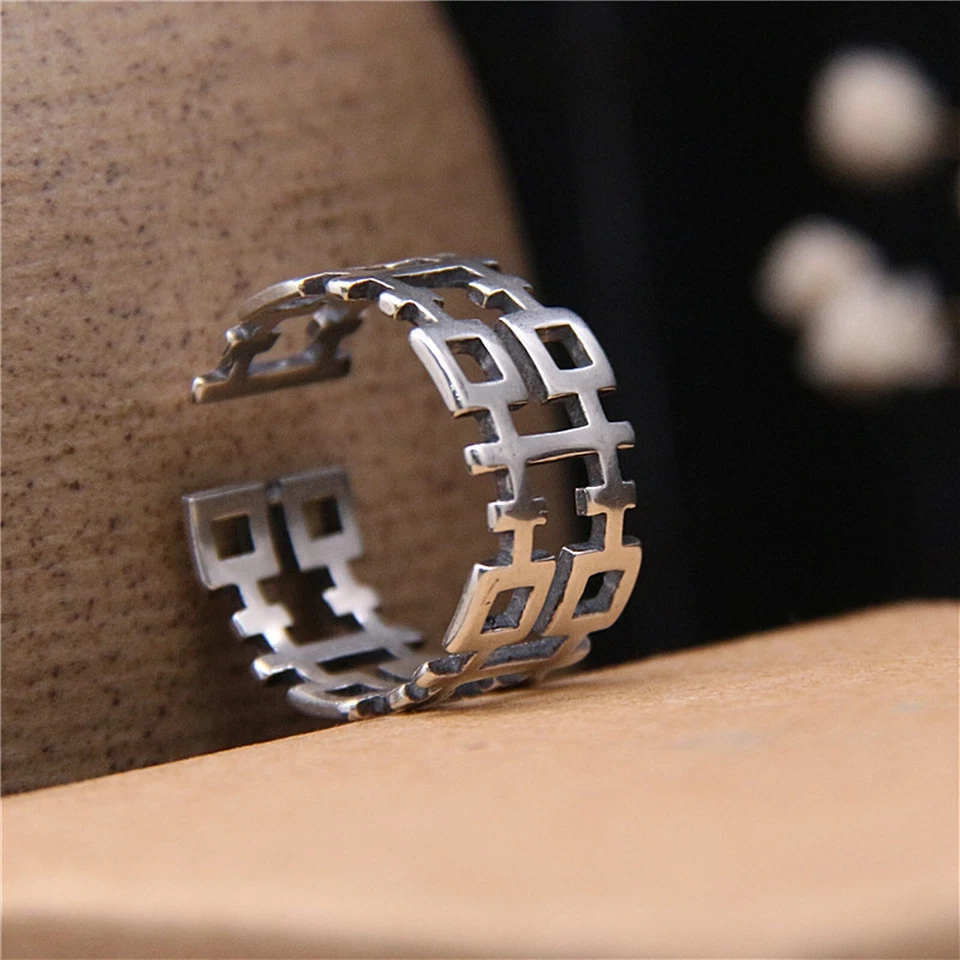1PC Women Men 925 Sterling Silver Band Matte Chinese Character Happy 囍 Ring - Image 2 of 4