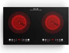 23" Horizontal Electric Infrared Cooktop 2200W 2 Burner Built-In Touch Control