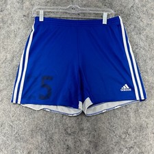 Adidas Shorts Boys Medium Blue White Stripe Logo Climacool Soccer Training